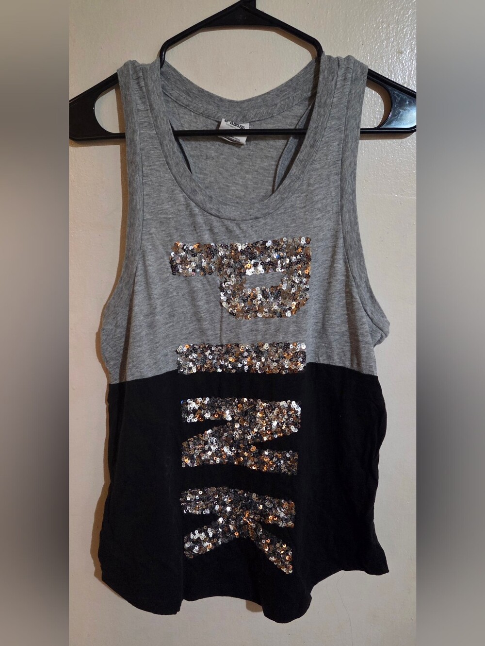 Victoria's Secret PINK Sequined Bling Racerback Tank Top Gray & Black Size Small